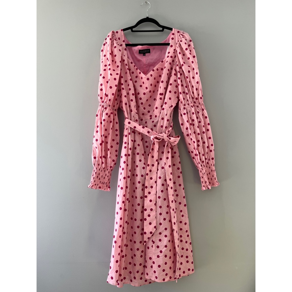 Eloquii Pink Polka Dot Sweetheart Maxi Dress Puff Sleeves Cotton 20